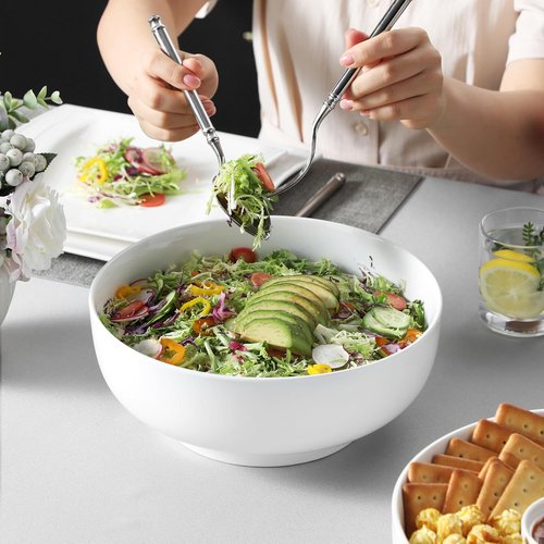 MALACASA Extra Large Serving Bowls Set of 2 - 114 OZ (10") White Porcelain Bowls for Salad, Soup & Pasta