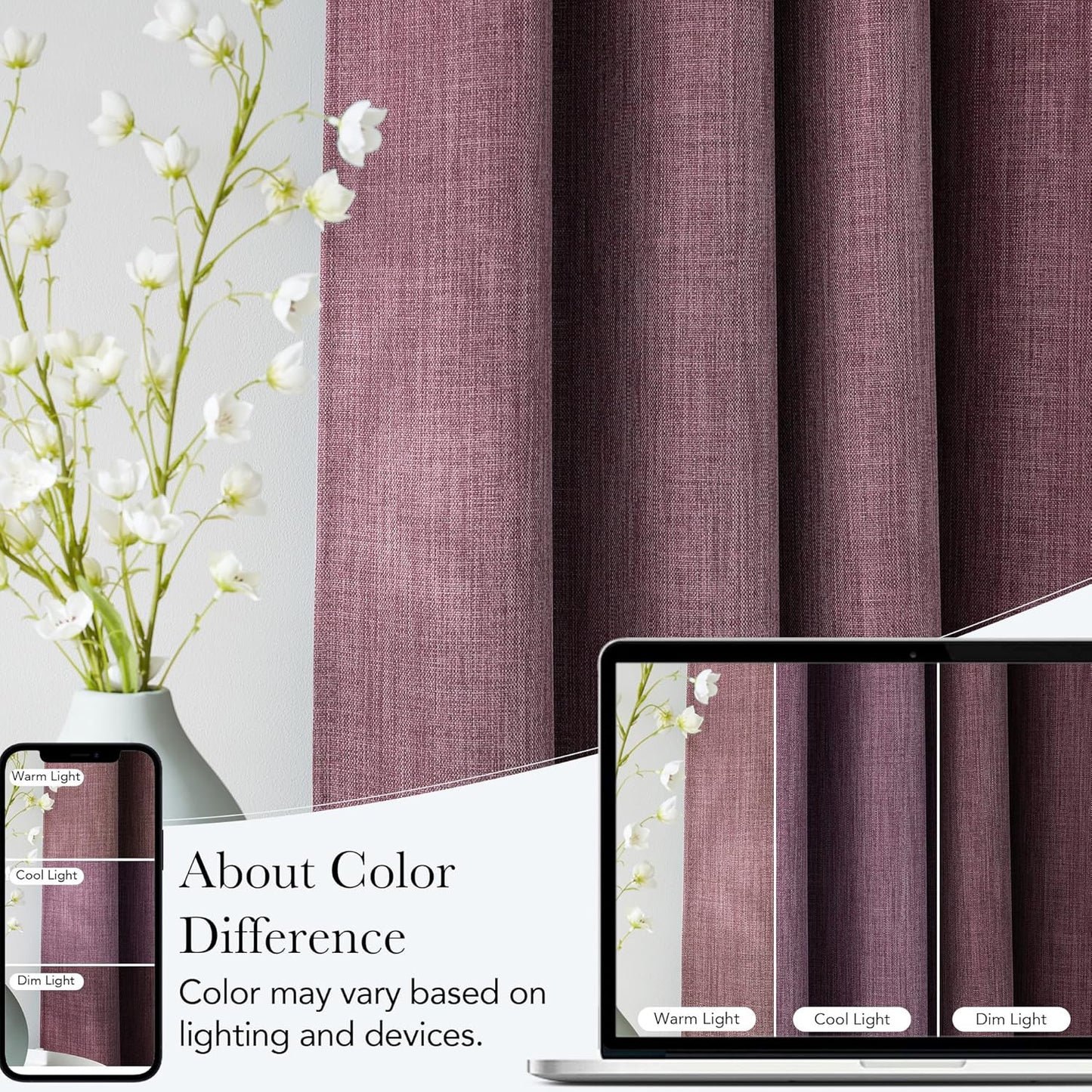 NICETOWN Blackout Curtains - Short Faux Linen in Greyish Purple | 63 Inches Long, Easy Care Grommet Top, 2 Panels