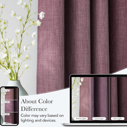 NICETOWN Blackout Curtains - Short Faux Linen in Greyish Purple | 63 Inches Long, Easy Care Grommet Top, 2 Panels