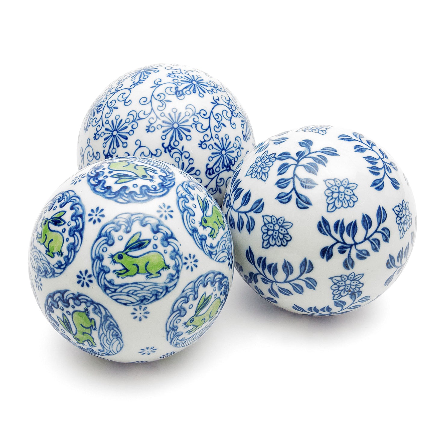 Red Lantern BW-BALL1-BLU Set of Porcelain Balls, Blue & White