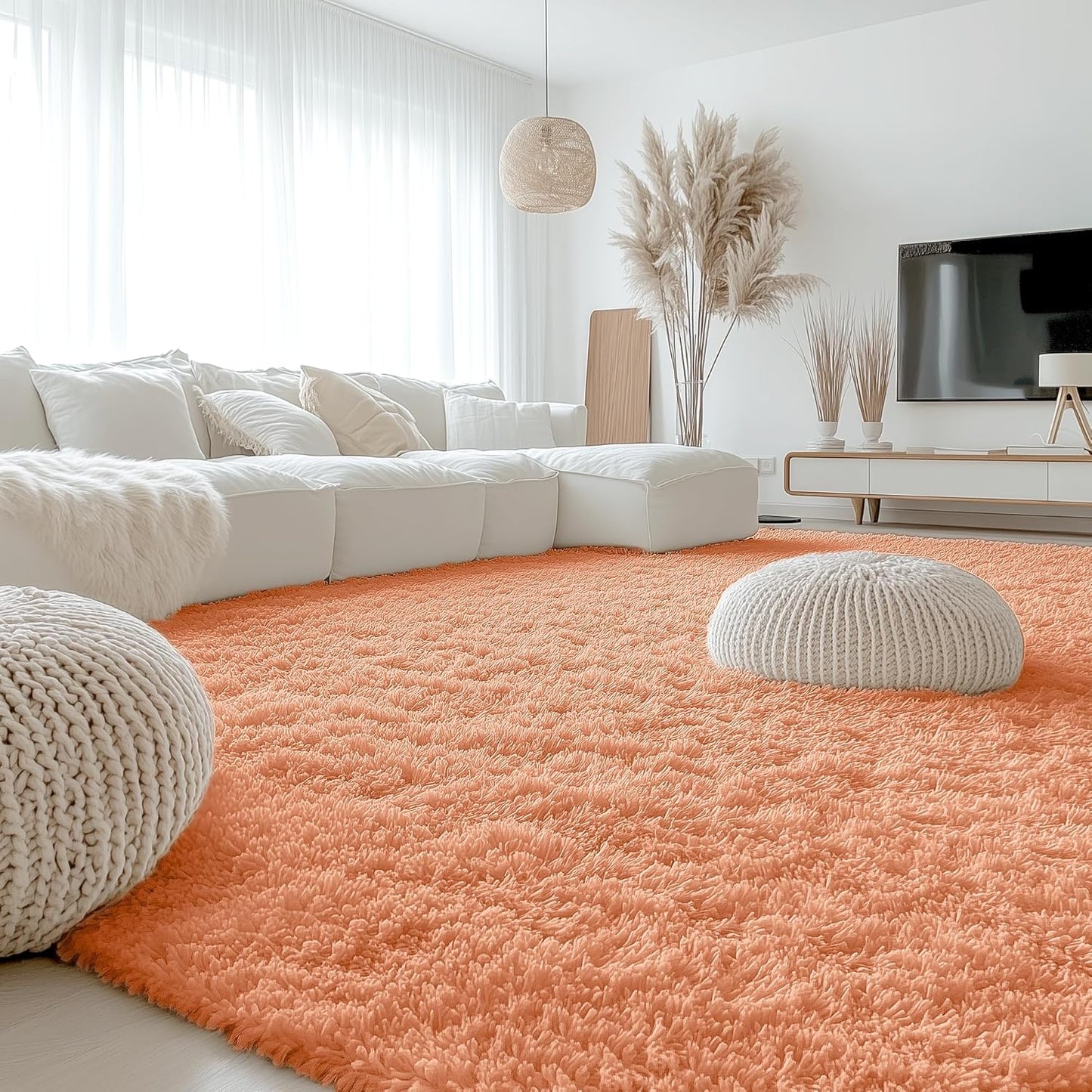 OLANLY Large Area Rug - Soft Fluffy Shaggy Carpet for Living Room & Bedroom | 9x12, Muted Orange