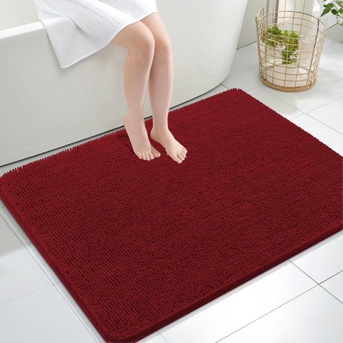 OLANLY Bathroom Rugs 44x32, Extra Soft Absorbent Chenille Bath Rugs, Rubber Backing Quick Dry, Machine Washable Bath Mats for Bathroom Floor, Tub and Shower, Home Decor Accessories, Red