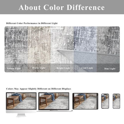 HY HAOYUNLAI Abstract 2x8 Runner: Washable Non-Slip 8ft Hallway Carpet Stain-Resistant Laundry Room Kitchen Area Rug Throw Entryway Foyer Mat Soft Living Room Bedroom Beside Runner Rug(2x8,Light/Grey)