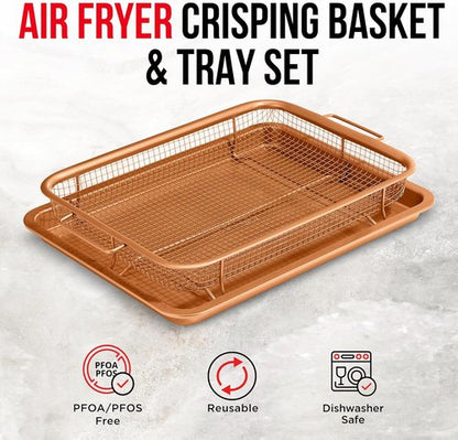 Bakken Swiss Air Fryer Tray - Extra-Large 9.5'' x 13'' Copper Basket for Crispy Baking | Dishwasher Safe