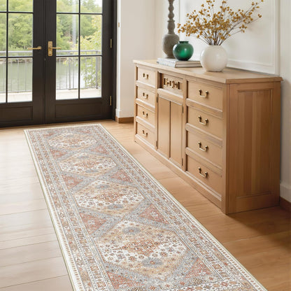 Skiennix Runner Rug - Non-Slip Vintage Hallway Runner | Washable 2x8 Soft Rug in Orange