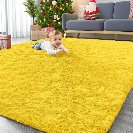 OLANLY Large Area Rug - Soft Fluffy Shaggy Carpet for Living Room & Bedroom | Machine Washable, Yellow