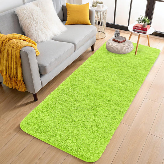 OLANLY Runner Rugs - Soft, Machine Washable Shaggy Carpet for Hallway & Bedroom | Lime Green 2x8