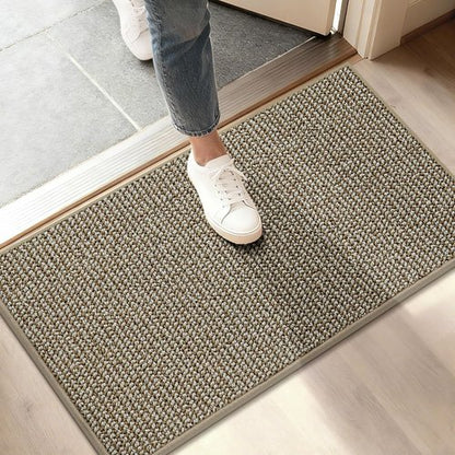 BEQHAUSE Dirt Trapper Door Mat - Non-Slip, Washable Entryway Rug | 17"x30", Light Beige, Low Profile