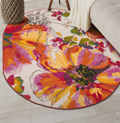 Rugshop Modern Bright Flowers Non-Slip (Non-Skid) Oval Area Rug 5' x 7' Multi