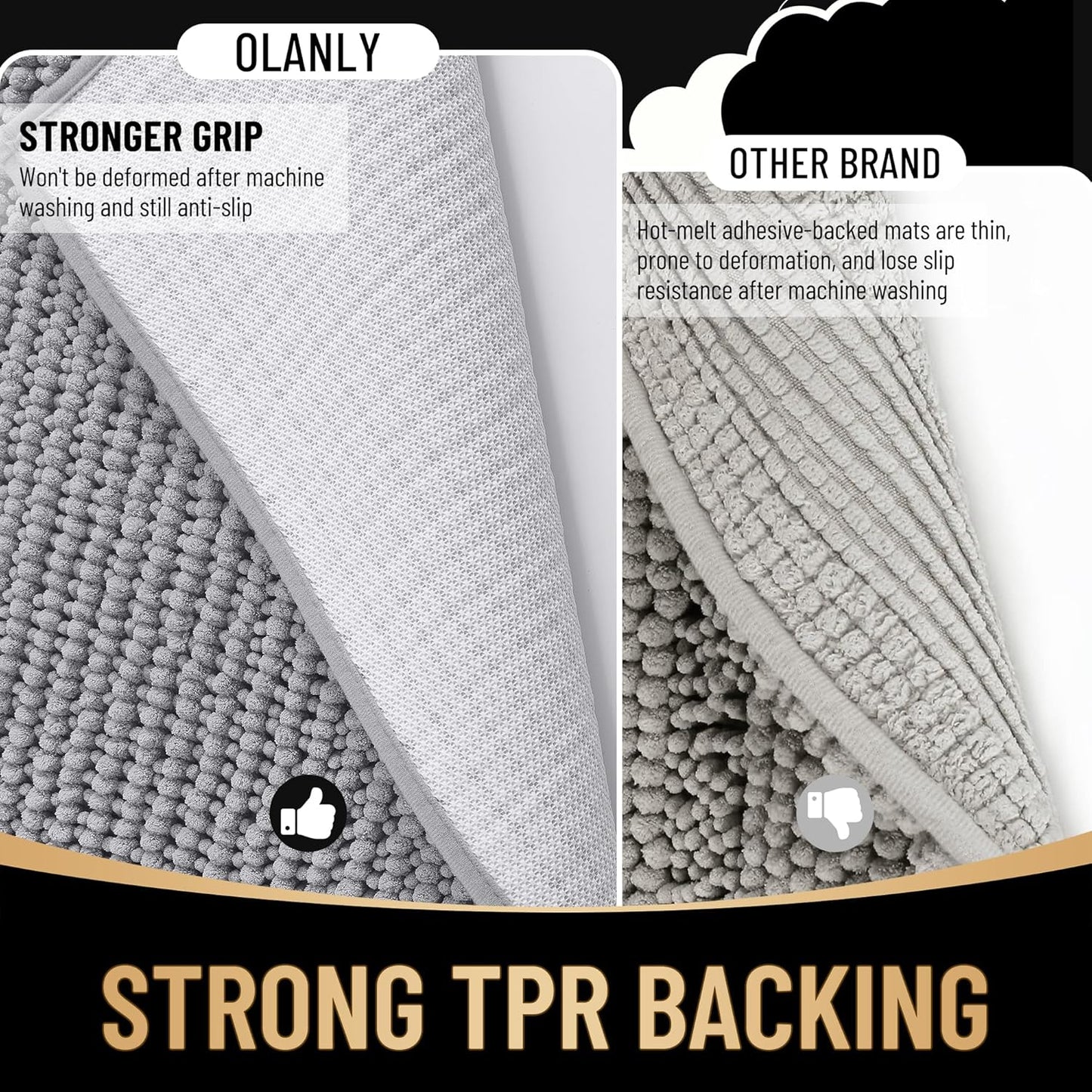 OLANLY Thick Bathroom Rugs - Extra Soft Chenille Bath Mats | 30x20, Absorbent, Rubber Backing, Grey