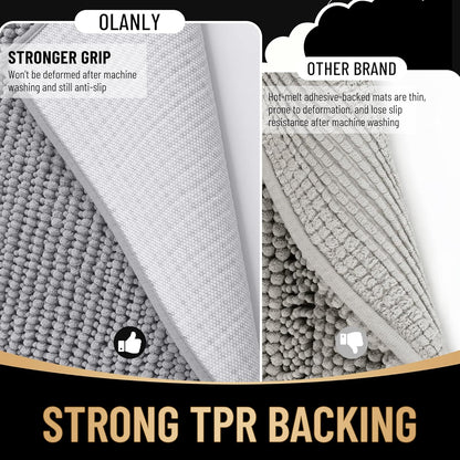 OLANLY Thick Bathroom Rugs - Extra Soft Chenille Bath Mats | 30x20, Absorbent, Rubber Backing, Grey