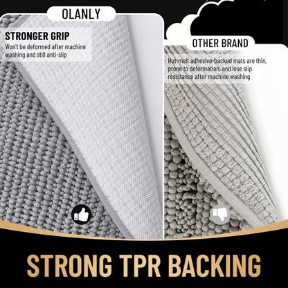 OLANLY Thick Bathroom Rugs 30x20, Extra Soft Absorbent Chenille Bath Rugs, Rubber Backing, Machine Wash Dry, Bath Mats for Bathroom Floor, Tub and Shower, Home Decor Accessories, Grey