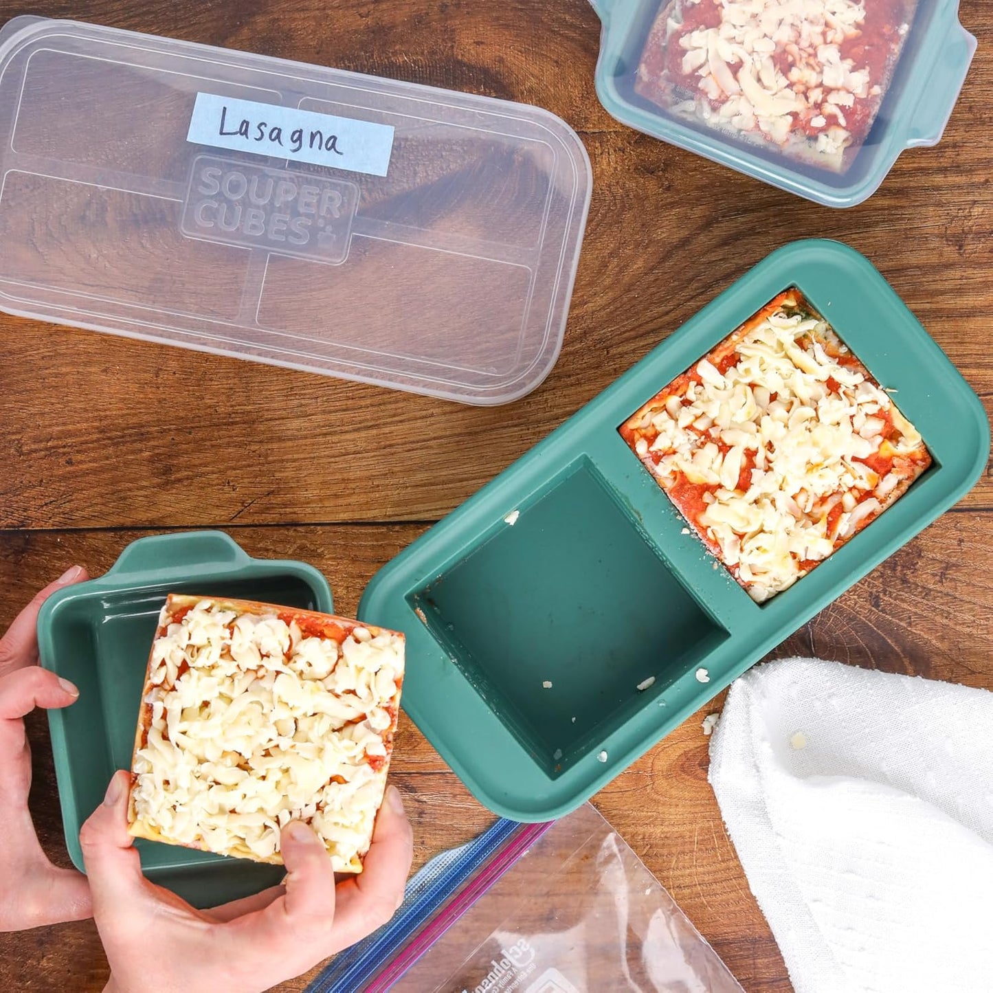 Souper Cubes Stoneware Baking Dishes - Premium Mini Ceramic with Silicone Covers, Set of 2 | 5" x 5" - Kale