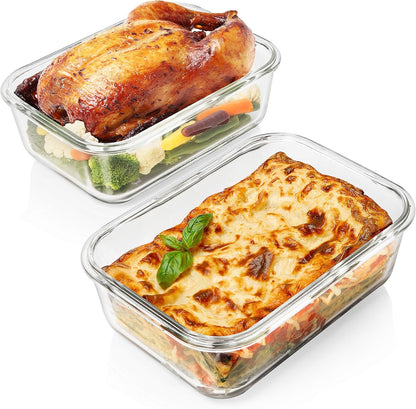 Skiennix Large Glass Food Storage Containers - 4 Piece Set with Locking Lids | BPA Free & Leak Proof, 8 Cups/63 Oz