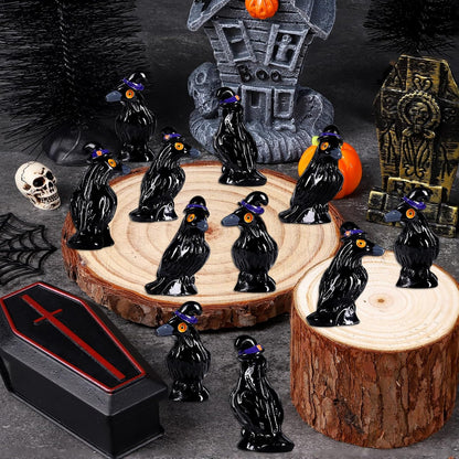 Skiennix Mini Resin Crows - 100 Pcs Black Raven Figurines for Halloween Decor & DIY Crafts