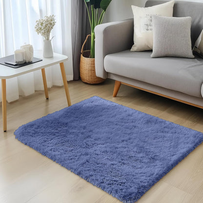 OLANLY Small Bedside Rug - Soft, Machine Washable Shaggy Throw Rug for Bedroom | Denim Blue