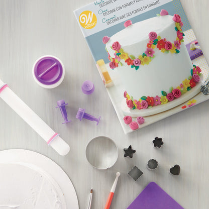 Wilton How to Decorate with Fondant Shapes and Cut-Outs Kit - 14-Piece Cake Decorating Kit with 3 Fondant Cutouts, Fondant Shaping Set, Roller, Dusting Pouch, 6 Cutters, Video Tutorial