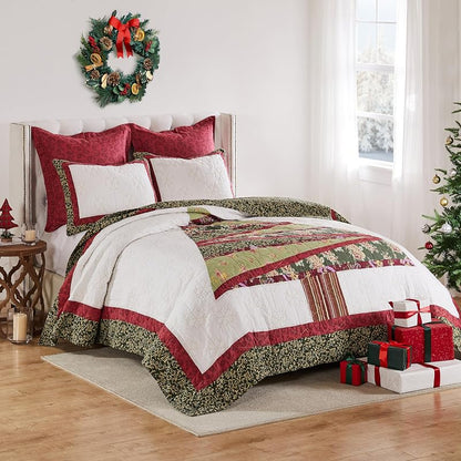 Holiday 3-Piece King/Cal King Cotton Quilt Set - Christmas Tree Pattern by Greenland Home Fashions - Variation Holiday+3-Piece King/Cal King