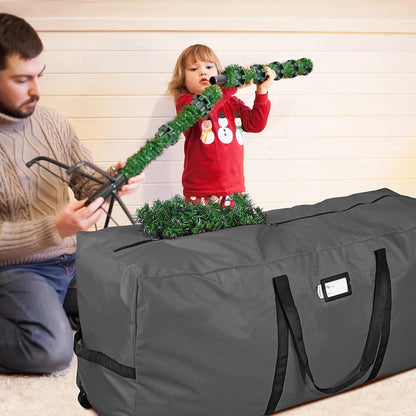 Primode Rolling Tree Storage Bag - Heavy Duty Container with Wheels | Fits Up to 7.5 Ft Holiday Tree, Gray