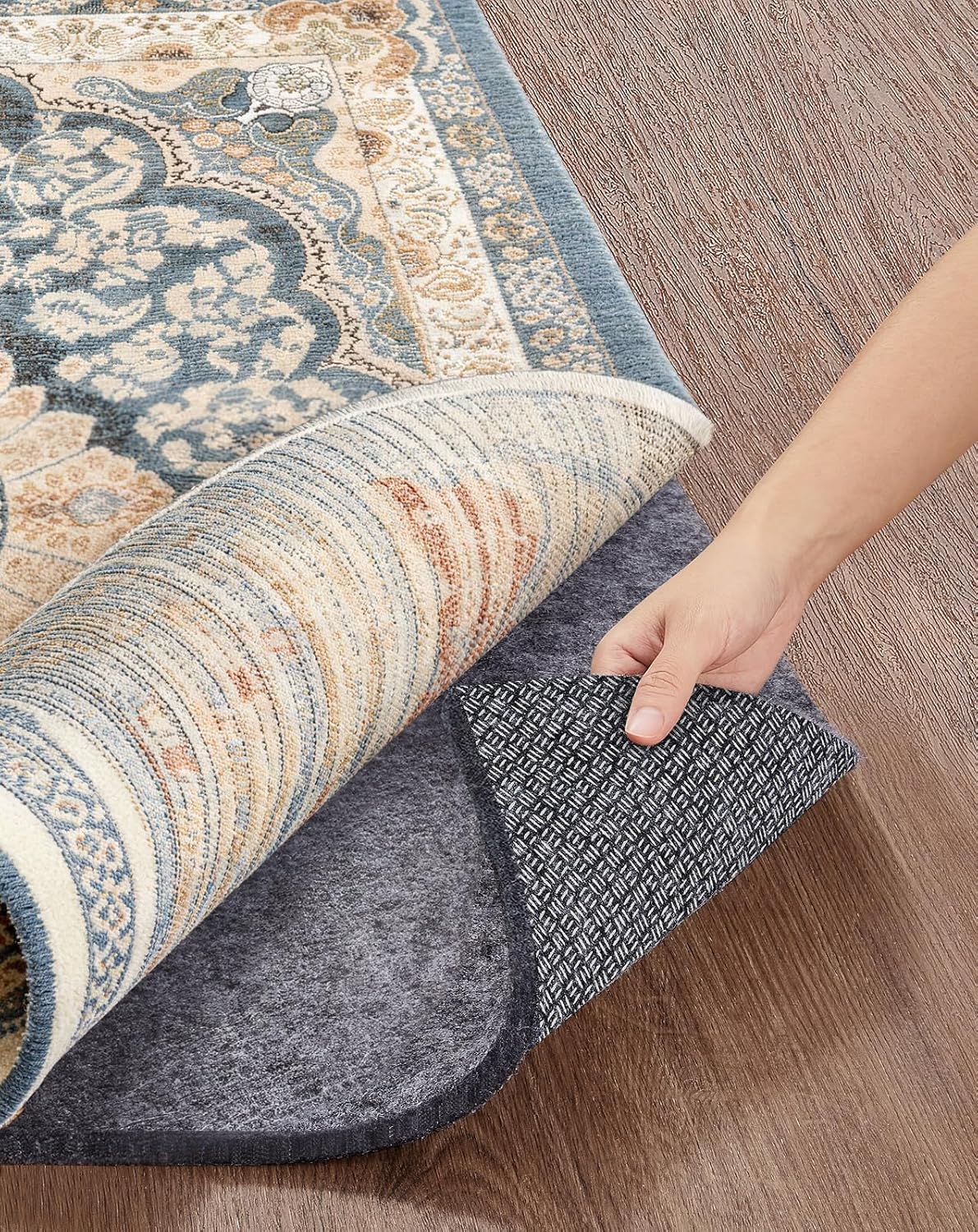 Veken Non-Slip Rug Pad - Cushioned Gripper for Hardwood Floors | 5 x 7 Ft, 1/4 Inch Thick