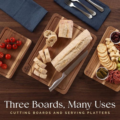 Acacia Cutting Board Set by [Brand Name] - Pre-Oiled & Non-Toxic | 3 FSC Certified Wooden Boards with Oil