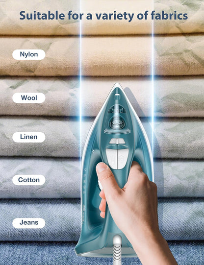 Skiennix Steam Iron - 1500W Ceramic Soleplate, Rapid Heating, Self-Cleaning, Auto-Off | Green