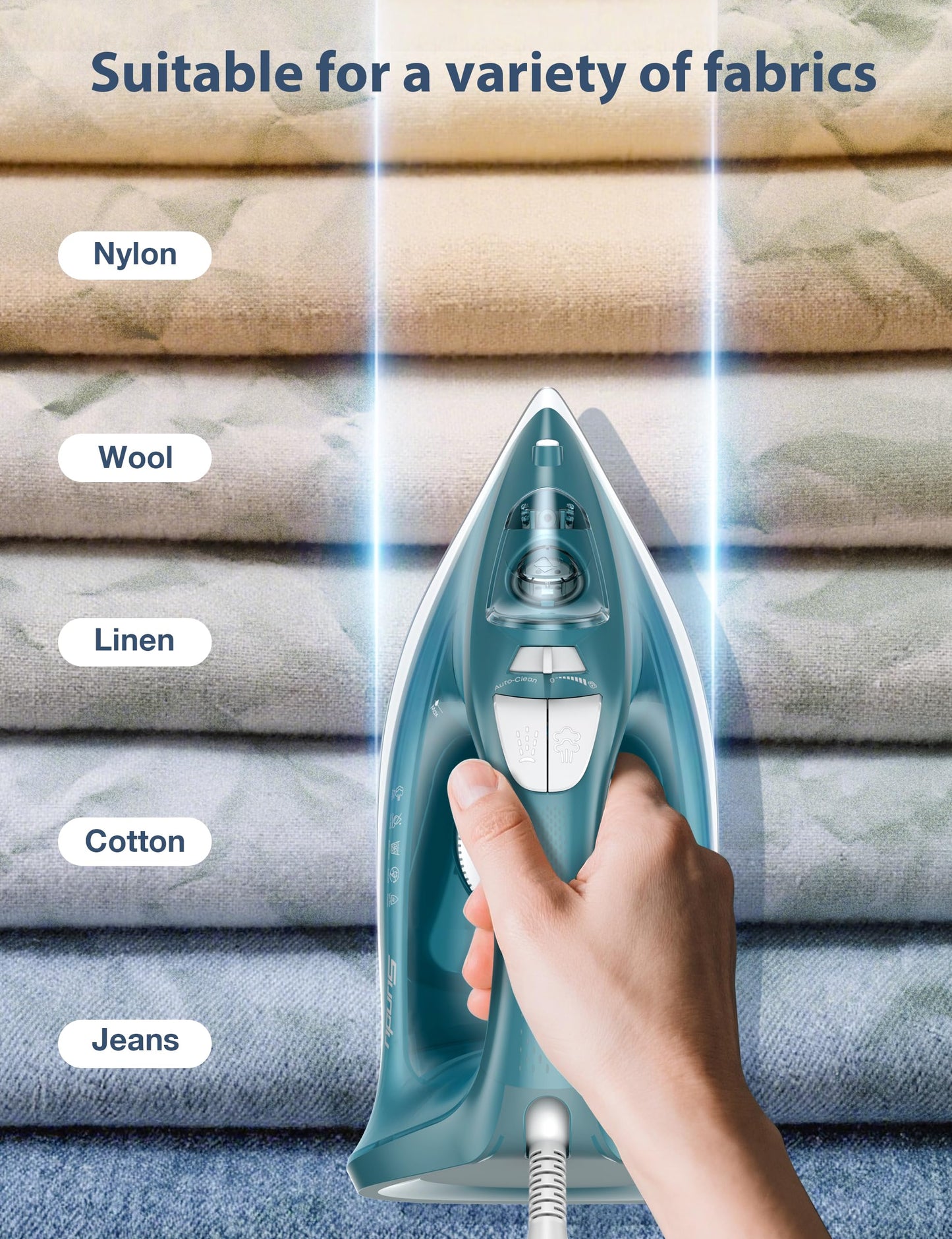 Steam Iron for Clothes - 1500W Iron with Ceramic Coated Soleplate, Rapid Heating, Self-Cleaning, Auto-Off, 11.84oz Water Tank, Precise Thermostat, Home Use Green