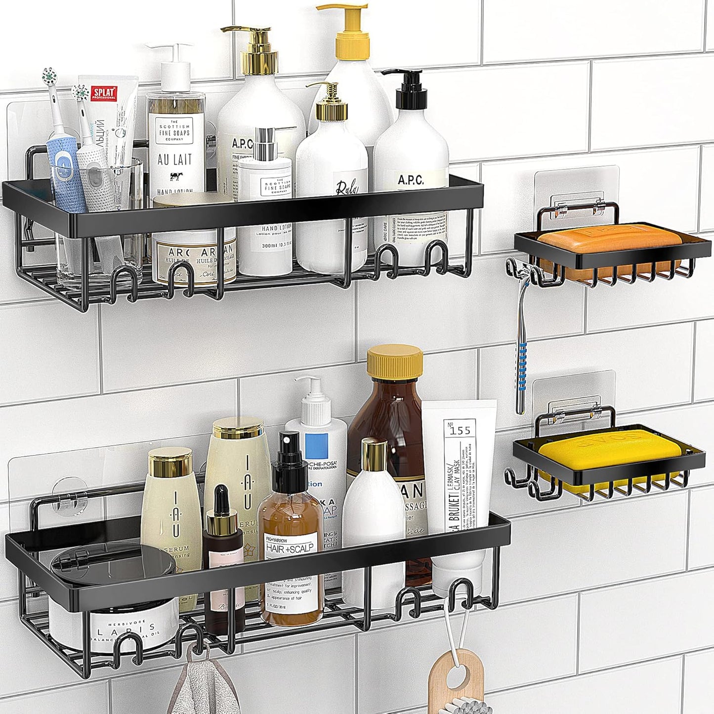 Moforoco Shower Caddy - Self-Adhesive Black Bathroom Shelf Organizer for Home & RV | Essential Storage Solution