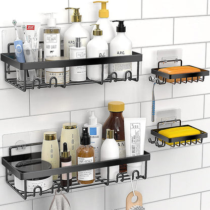 Moforoco Shower Caddy - Self-Adhesive Black Bathroom Shelf Organizer for Home & RV | Essential Storage Solution