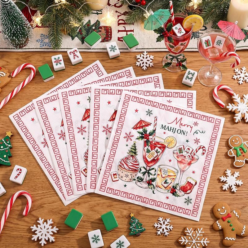 Merry Christmas Mahjong Napkins 50 Pk, 6.5 Inch - Variation: Christmas Mahjong