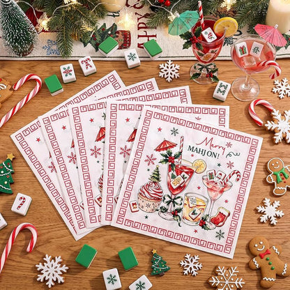 Merry Christmas Mahjong Napkins 50 Pk, 6.5 Inch - Variation: Christmas Mahjong