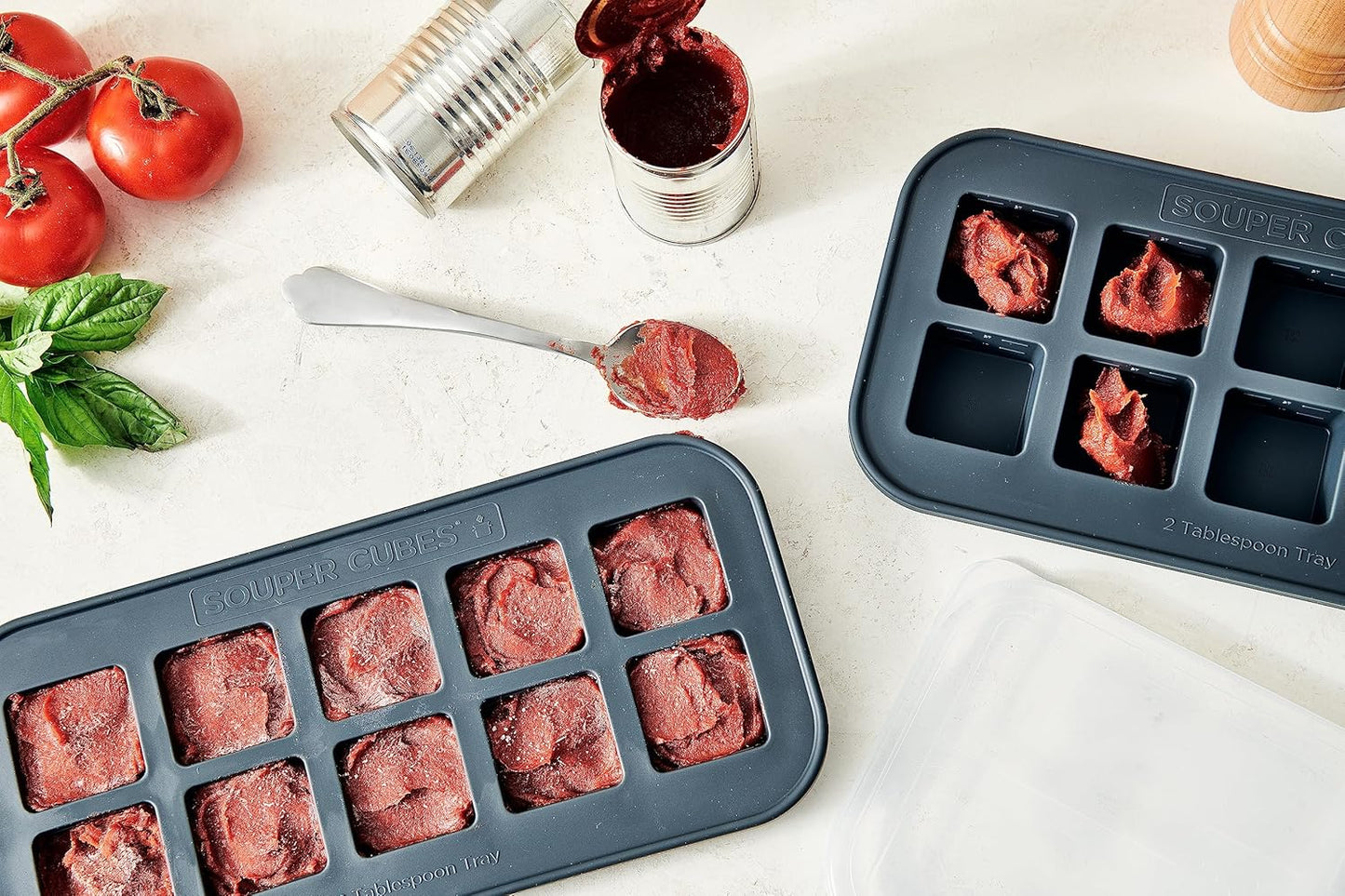 Souper Cubes Silicone Freezer Molds - Ideal for Storing Garlic, Herbs, and Purees - Charcoal | 2-Pack