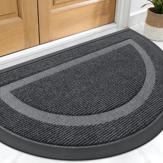 OLANLY Half Circle Door Mat - Waterproof All-Season Indoor/Outdoor Welcome Mat | 29.5x17, Grey
