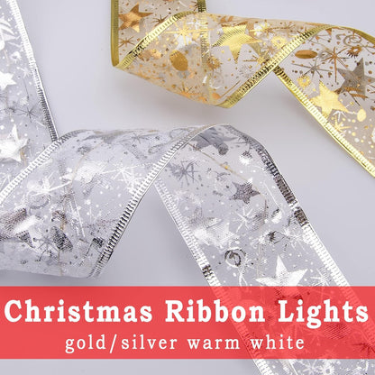 Minetom 33ft Christmas Tree Ribbon String Lights - 100 LED Battery Powered Fairy Lights with Timer
