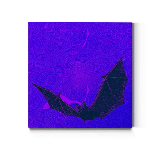 Renditions Gallery Purple Bat Swirl Wall Art, Spooky Halloween Decorations, Black Flying Bat, Colorful, Premium Gallery Wrapped Canvas Decor, Ready to Hang, 12 in H x 12 in W, Made in America Print