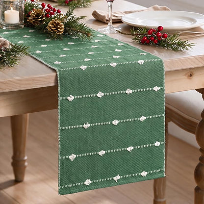Artoid Mode Green Rustic Cotton Table Runner 12x72 Inch – Farmhouse Christmas Decor, Variation: Green 1+12" x 72"