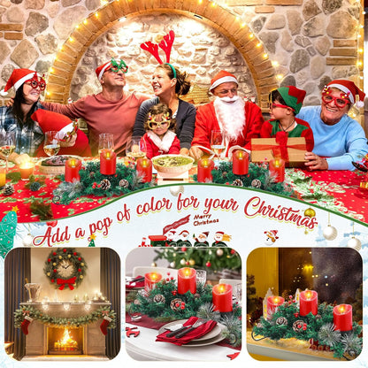 Mudder Christmas Table Centerpiece Set - 20" Steel Base with 3 Flameless LED Candles & Red Berry Decor