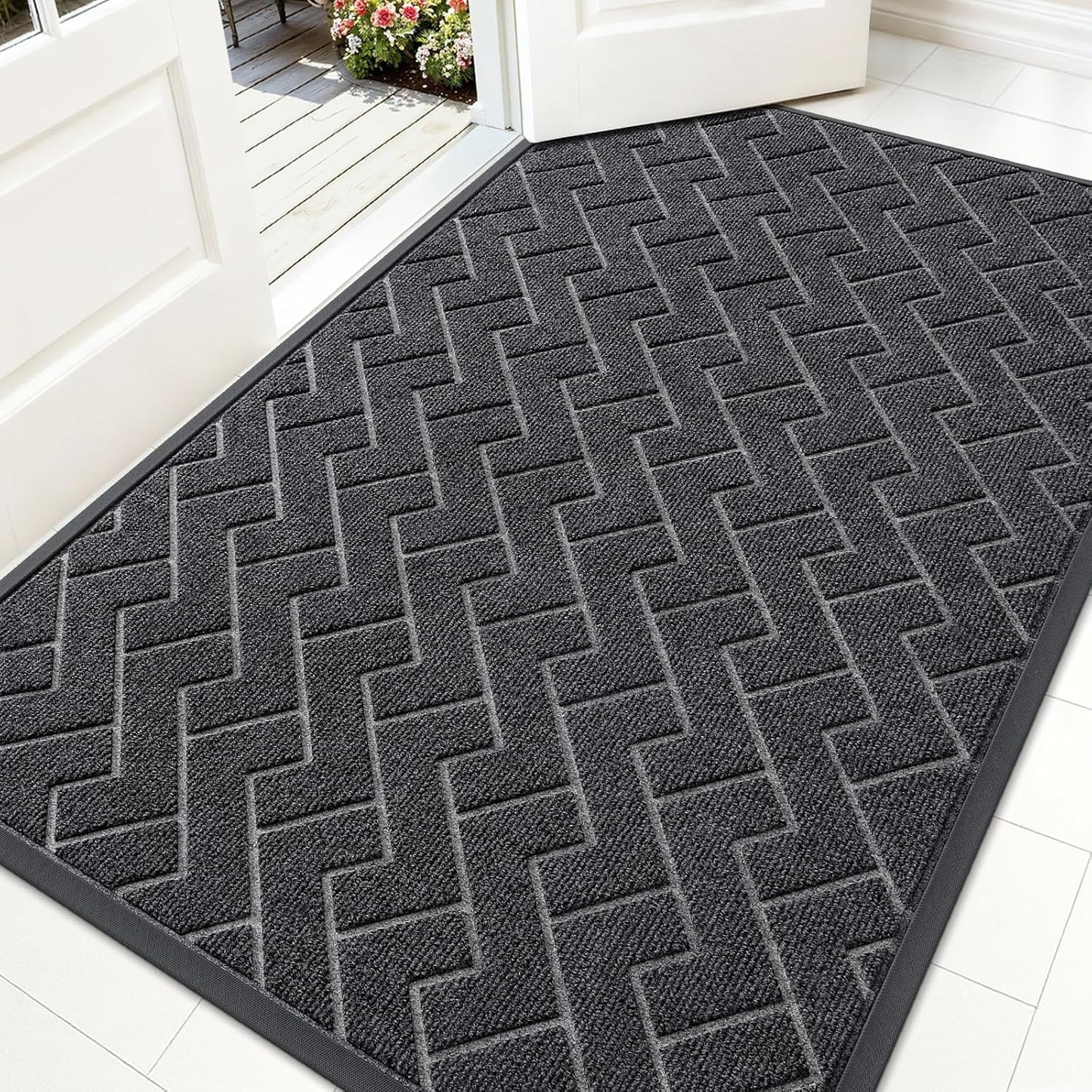 OLANLY Waterproof Front Door Mat - All-Season Indoor/Outdoor Doormat | Sturdy Natural Rubber, Grey (59x35)