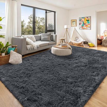 OLANLY Large Area Rug - Soft Fluffy Shaggy Carpet for Living Room & Bedroom | 9x12 Grey Indoor Decor