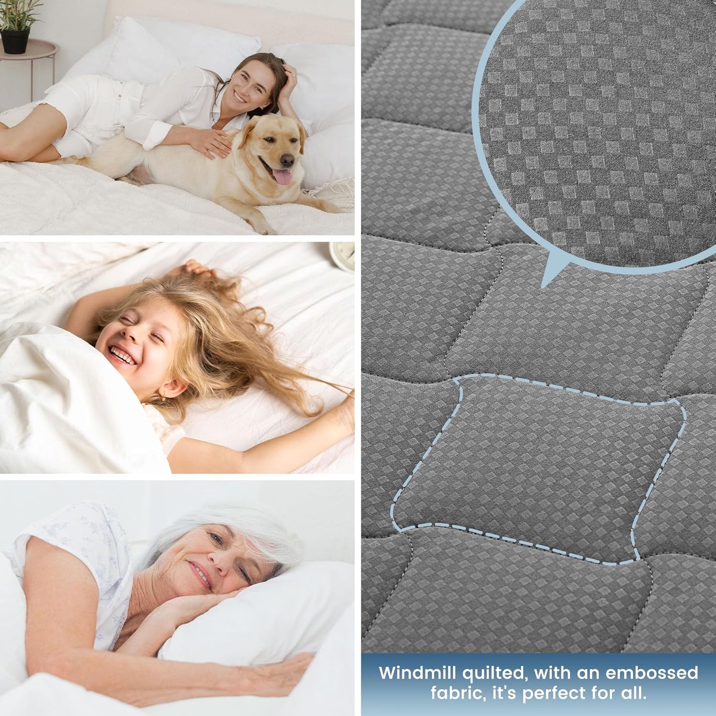Sleep Zone Waterproof Mattress Protector Pad - Breathable Twin Mattress Topper with Deep Pockets | Hotel Quality, Grey