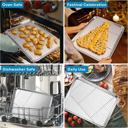 Herogo Stainless Steel Baking Sheet Set - 2 Pans & 2 Racks | 16" x 12" Rectangle, Non-Toxic & Easy Clean