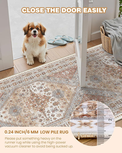 Skiennix Runner Rug - Non-Slip Vintage Hallway Runner | Washable 2x8 Soft Rug in Orange