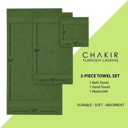 Chakir Turkish Linens | Hotel & Spa Quality 100% Cotton Premium Turkish Towels | Soft & Absorbent (3-Piece Towel Sets, Moss)