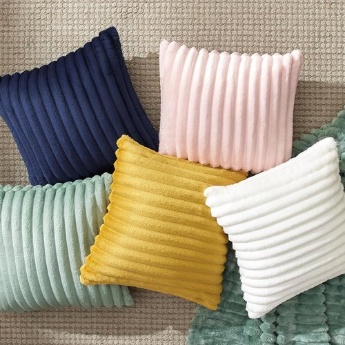 Bedsure Decorative Throw Pillow Covers - Double-Sided Striped 18x18 Set of 2 | Soft Fluffy Spring White Home Decor for Couch & Living Room