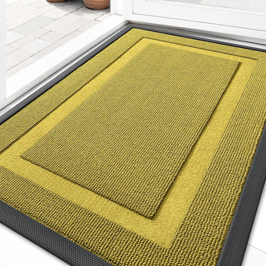 OLANLY Waterproof Front Door Mat - All-Season Natural Rubber Doormat | Easy Clean, Low Profile, 29.5x17, Lime Green