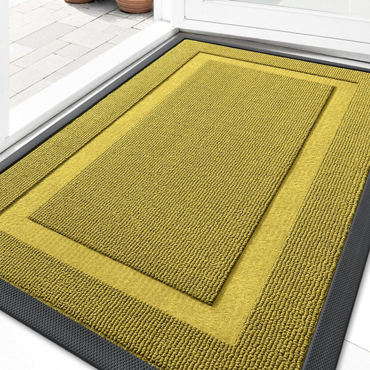 OLANLY Front Door Mat Indoor Outdoor Entrance, Waterproof All-Season, All-Weather Doormat, Sturdy Natural Rubber, Low Profile, Easy Clean Patio Porch Entryway Mat, 29.5x17, Lime Green