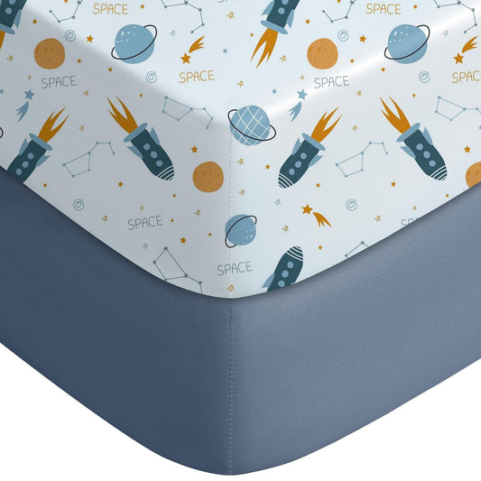 Yoofoss Fitted Baby Crib Sheets - Super Soft Microfiber 2-Pack for Standard Crib & Toddler Mattress | Blue Rocket 28x52x8in