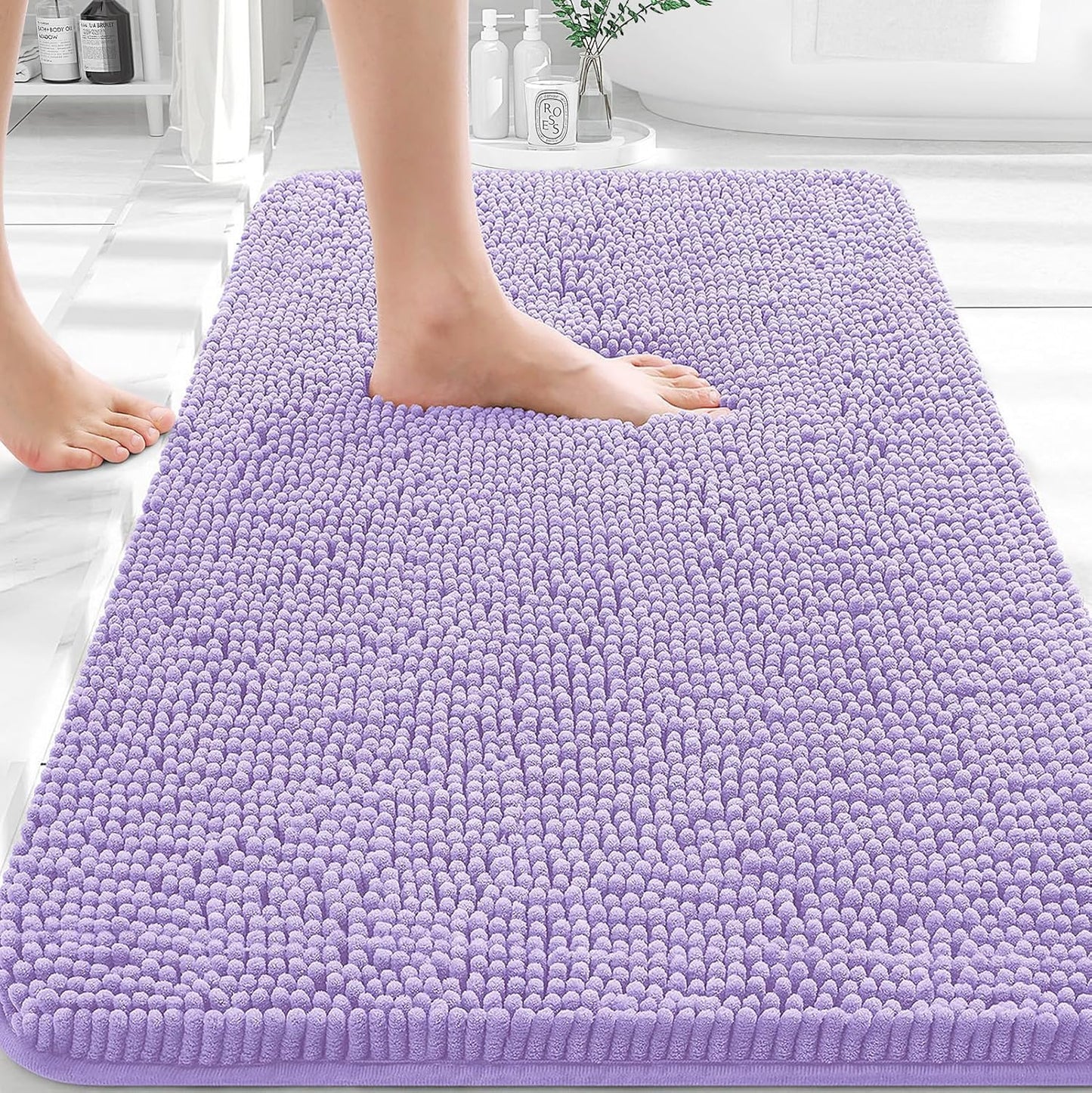 OLANLY Bathroom Rugs - Extra Soft Absorbent Chenille Bath Mats | Quick Dry, Machine Washable, 30x20, Lavender
