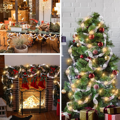 Minetom 33ft Christmas Tree Ribbon String Lights - 100 LED Battery Powered Fairy Lights with Timer