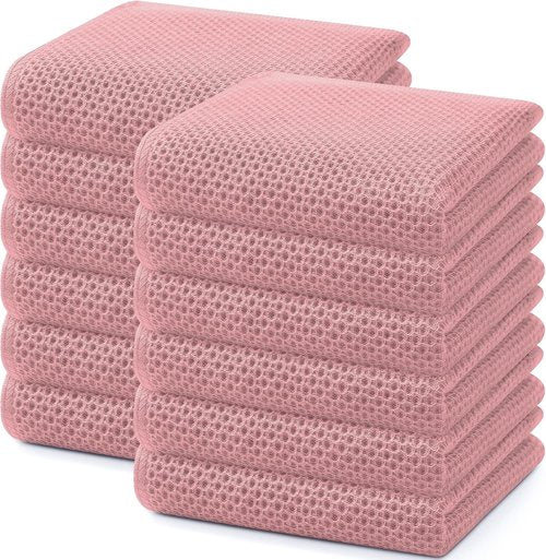 Homaxy 100% Cotton Waffle Weave Dish Towels - Ultra Soft & Absorbent, Quick Drying | 13 x 28 Inches, 12-Pack, Dried Rose